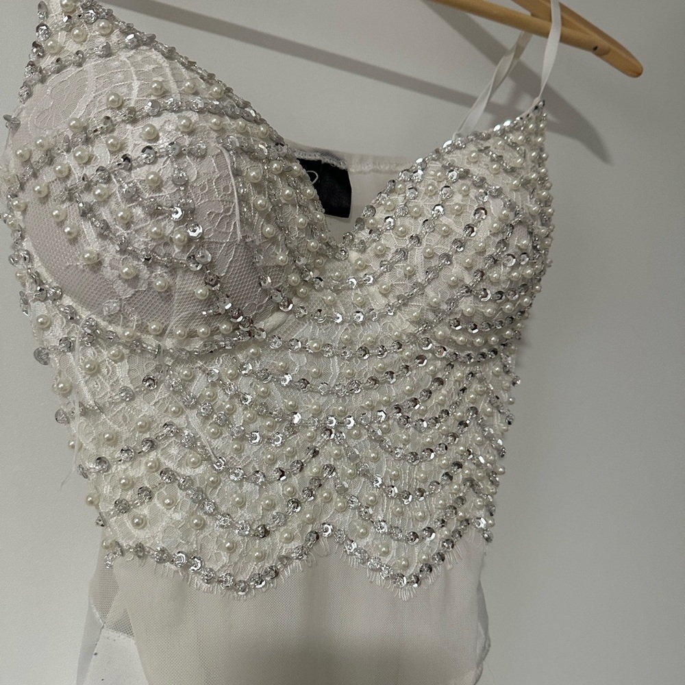 White Beaded Sheer Top